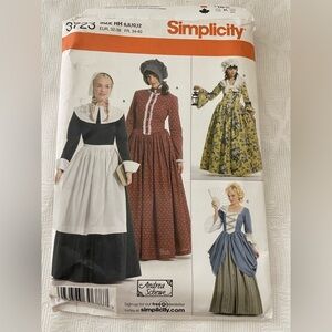 Simplicity 3723 Size HH 6-12 UNCUT Colonial Prairie Pilgrim Dress Bonnet